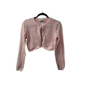 RARE EDITIONS Pink Cropped Open-Knit Cardigan Coquette Balletcore SIZE XL GIRL